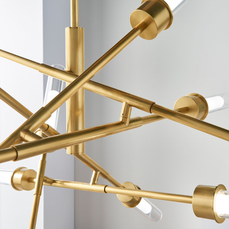 Natural Brass 12-Light LED Chandelier with Glass Shades