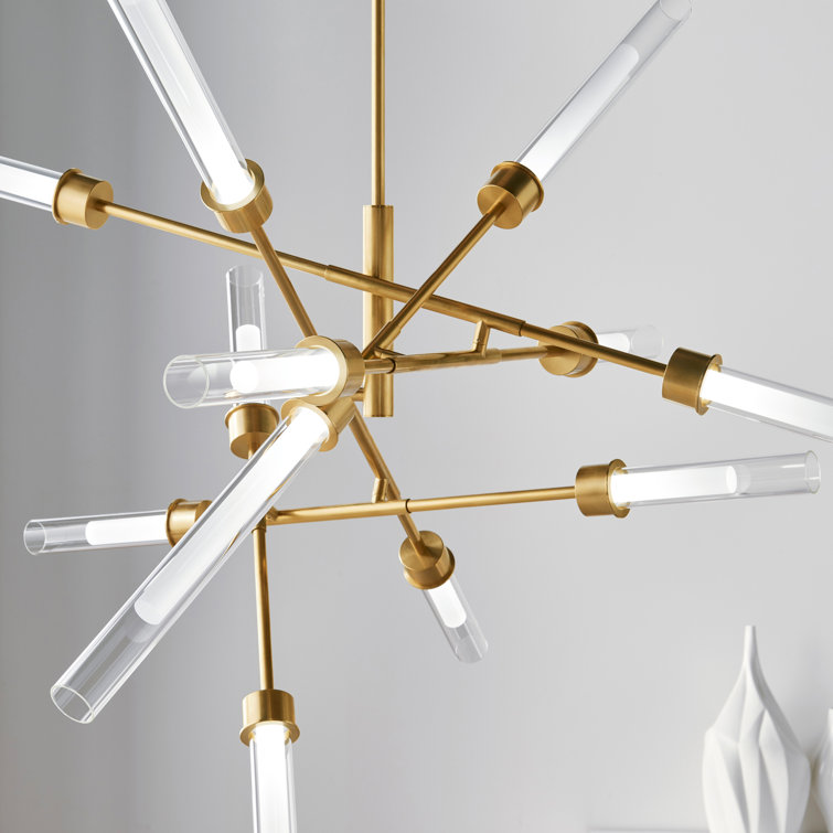 Natural Brass 12-Light LED Chandelier with Glass Shades