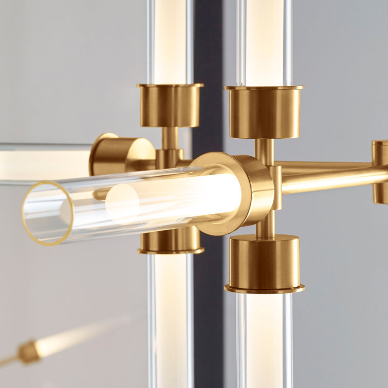 Natural Brass 12-Light LED Chandelier with Glass Shades