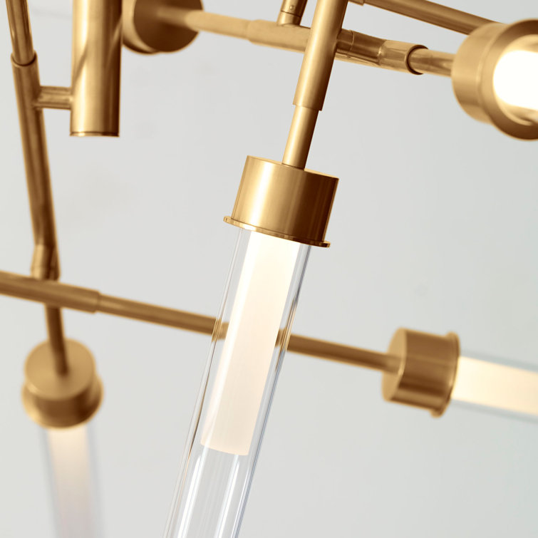 Natural Brass 12-Light LED Chandelier with Glass Shades