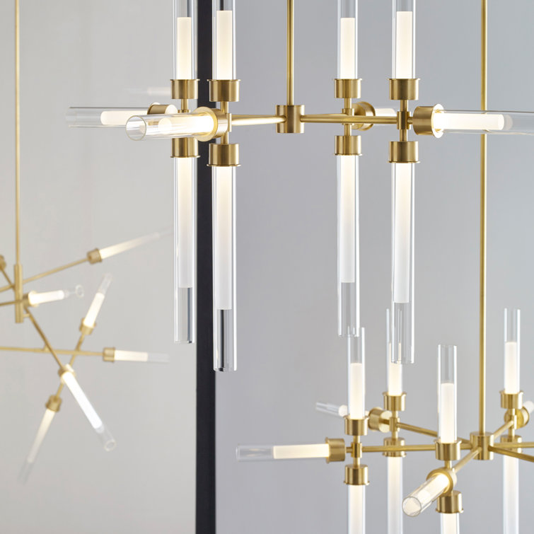 Luminous Elegance 12-Light LED Chandelier in Natural Brass