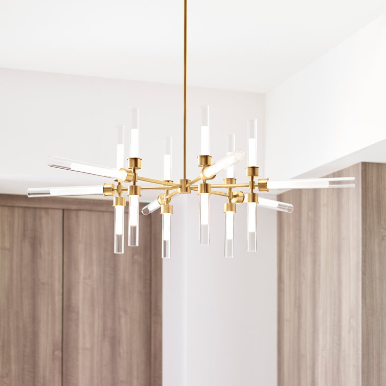 Luminous Brass 18-Light LED Chandelier with Acrylic Cylinders