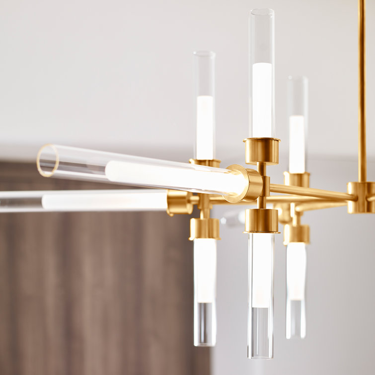 Luminous Brass 18-Light LED Chandelier with Acrylic Cylinders