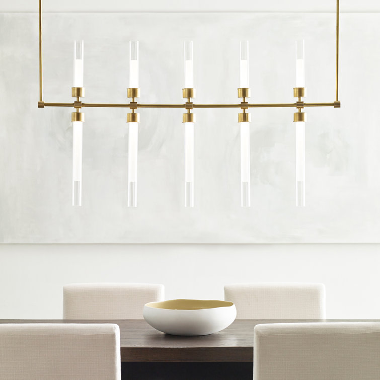 Linger 10-Light LED Linear Suspension in Natural Brass and Polished Nickel
