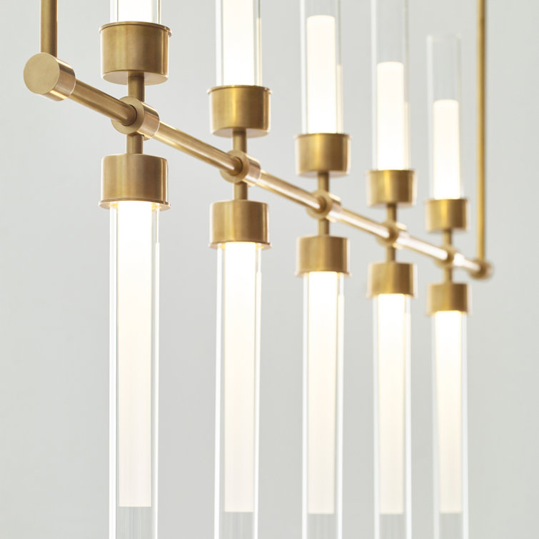 Linger 10-Light LED Linear Suspension in Natural Brass and Polished Nickel