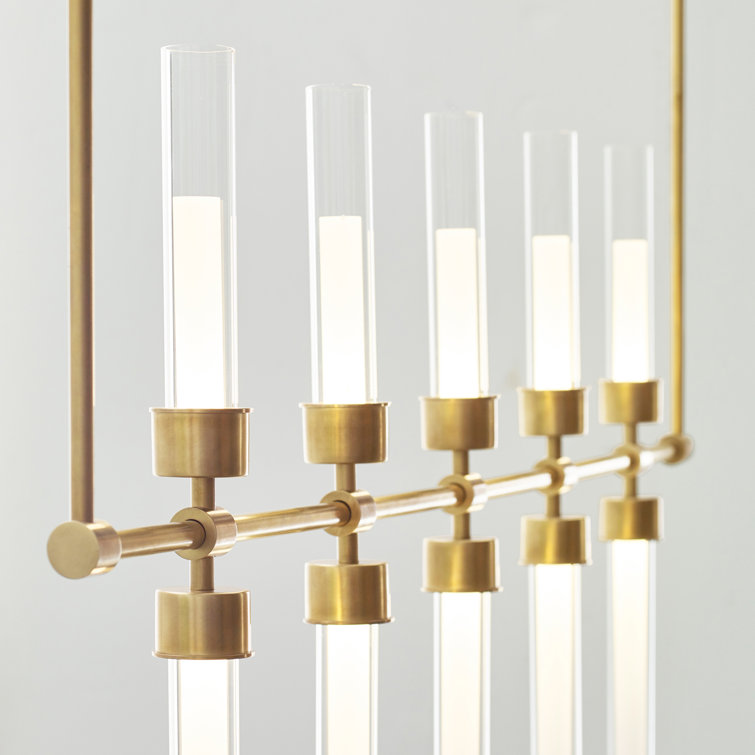 Linger 10-Light LED Linear Suspension in Natural Brass and Polished Nickel
