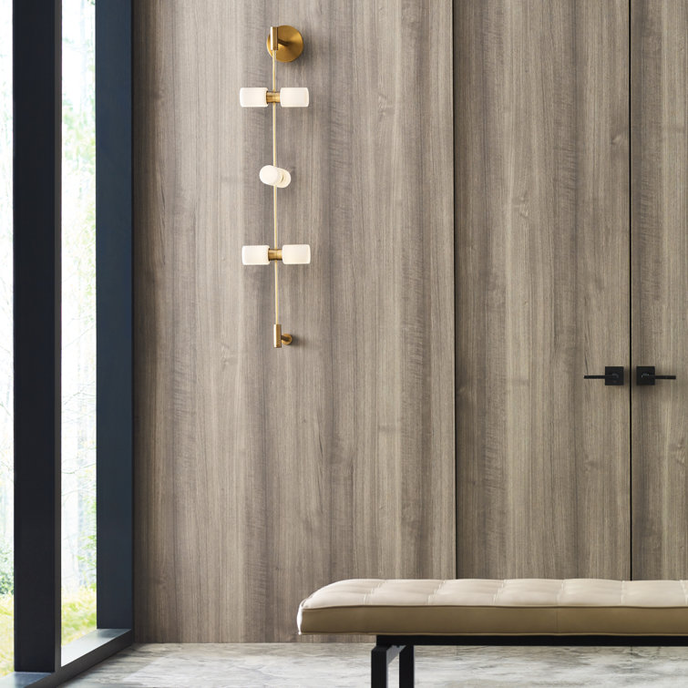 Aged Brass 8-Light Dimmable LED Wall Sconce with Frosted Glass Shades
