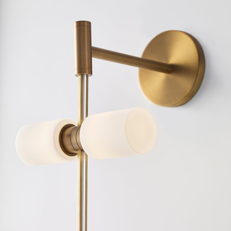 Aged Brass 8-Light Dimmable LED Wall Sconce with Frosted Glass Shades
