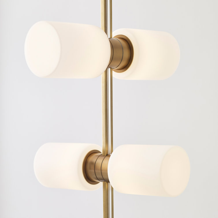 Aged Brass 8-Light Dimmable LED Wall Sconce with Frosted Glass Shades