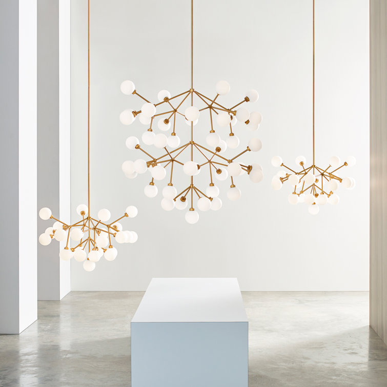 Aged Brass Sputnik Chandelier with White Glass Shades