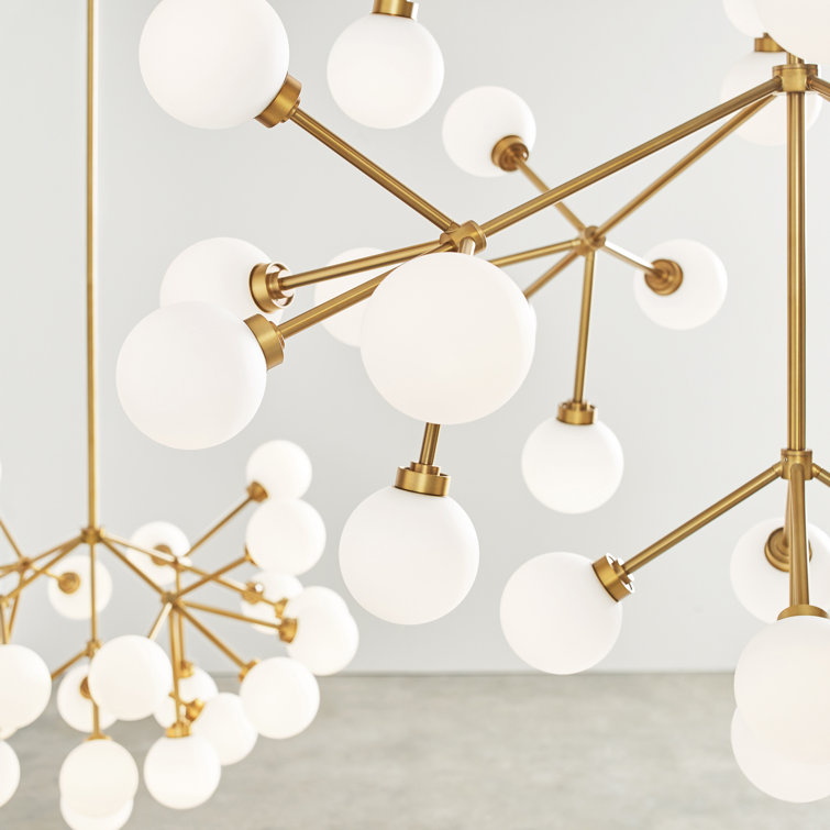 Aged Brass Sputnik Chandelier with White Glass Shades