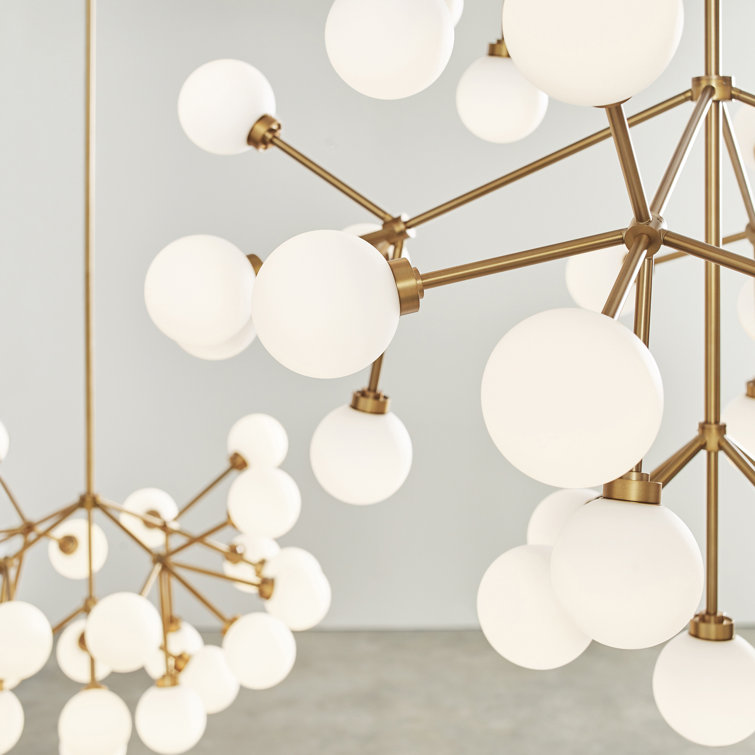 Aged Brass Sputnik Chandelier with White Glass Shades