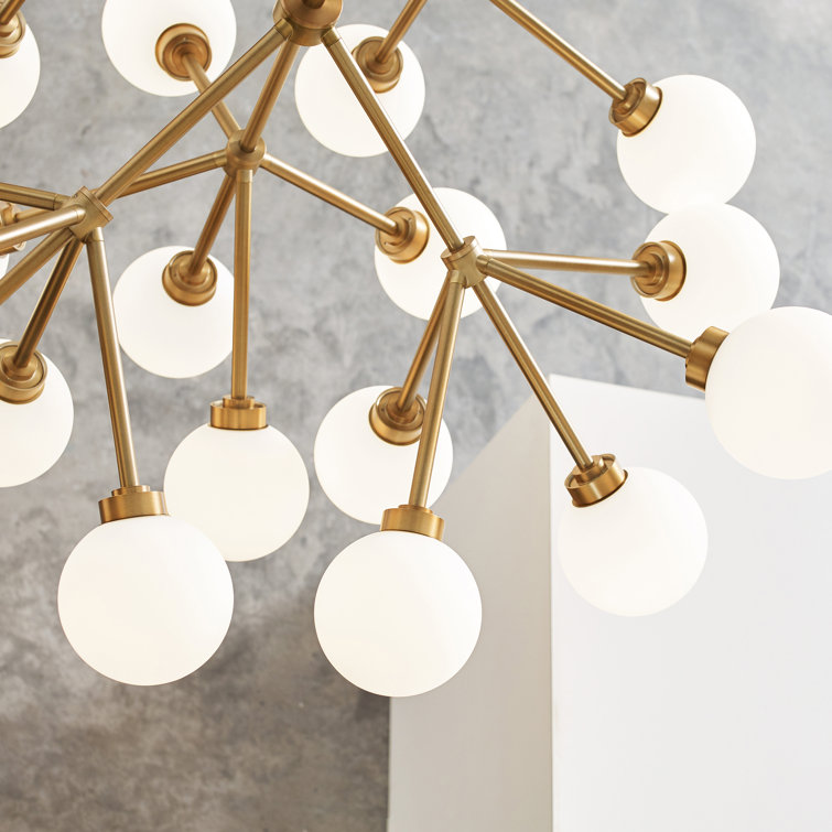 Aged Brass Sputnik Chandelier with White Glass Shades