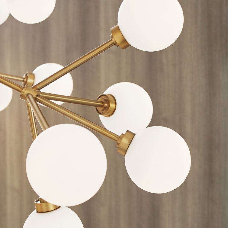 Aged Brass Sputnik Chandelier with White Glass Shades