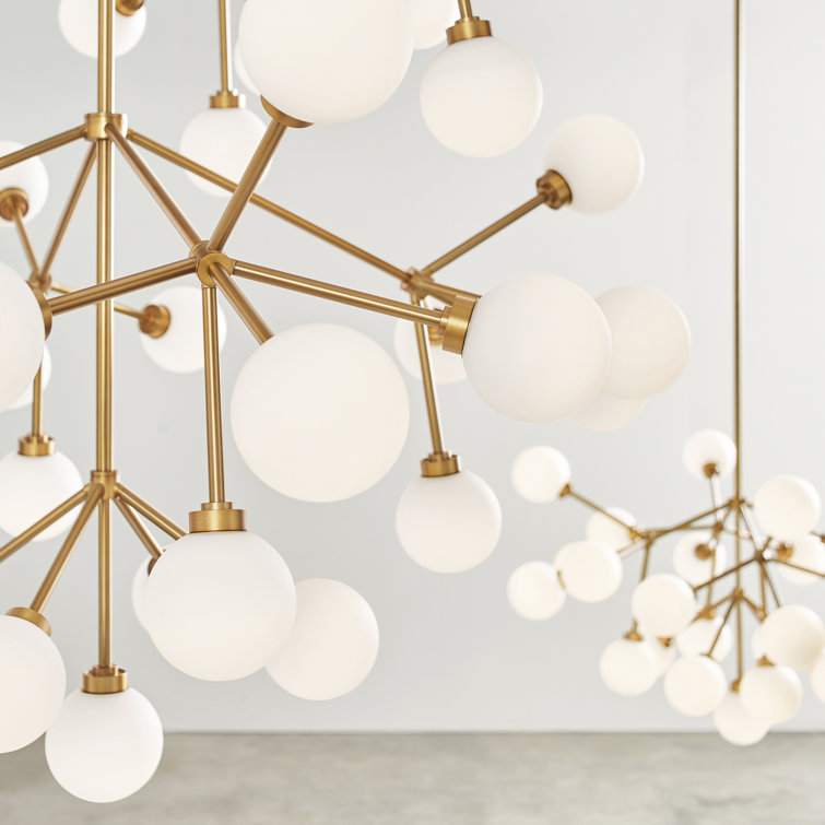Aged Brass Sputnik Chandelier with White Glass Shades