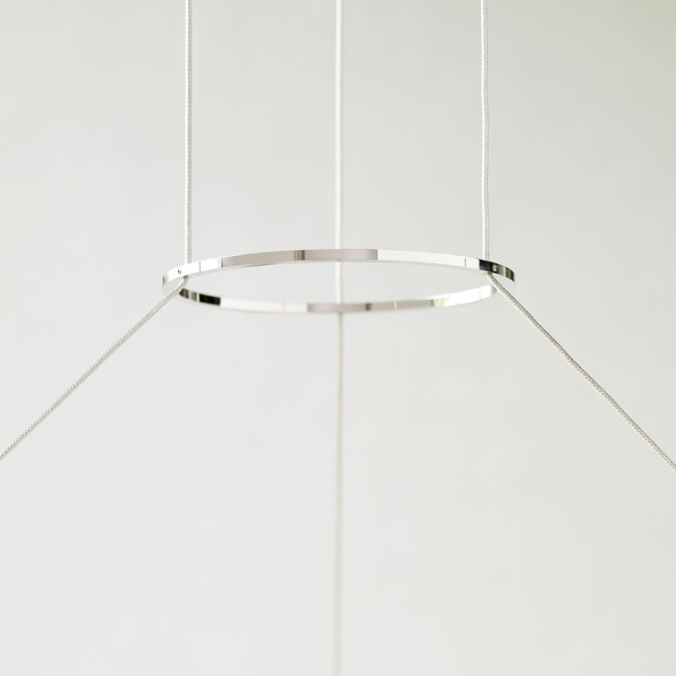 Polished Nickel 42" LED Ring Chandelier with Milk-Glass Orbs