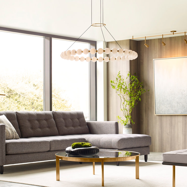 Natural Brass 36" LED Chandelier with Milk-Glass Globes