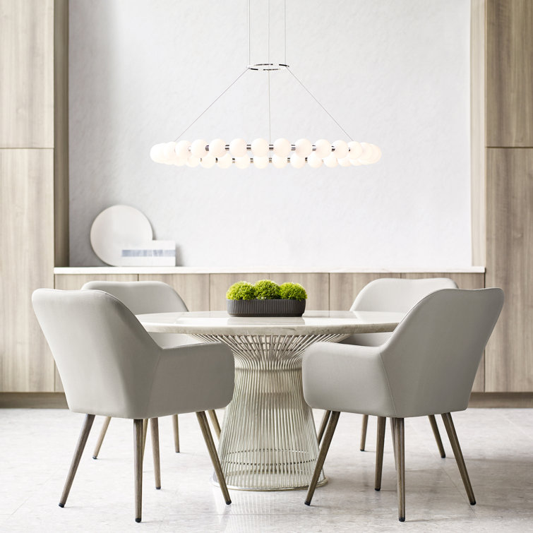 Polished Nickel 42" LED Ring Chandelier with Milk-Glass Orbs