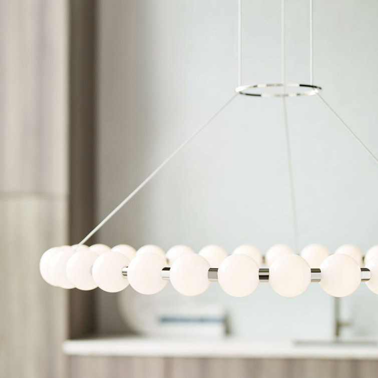 Polished Nickel 42" LED Ring Chandelier with Milk-Glass Orbs