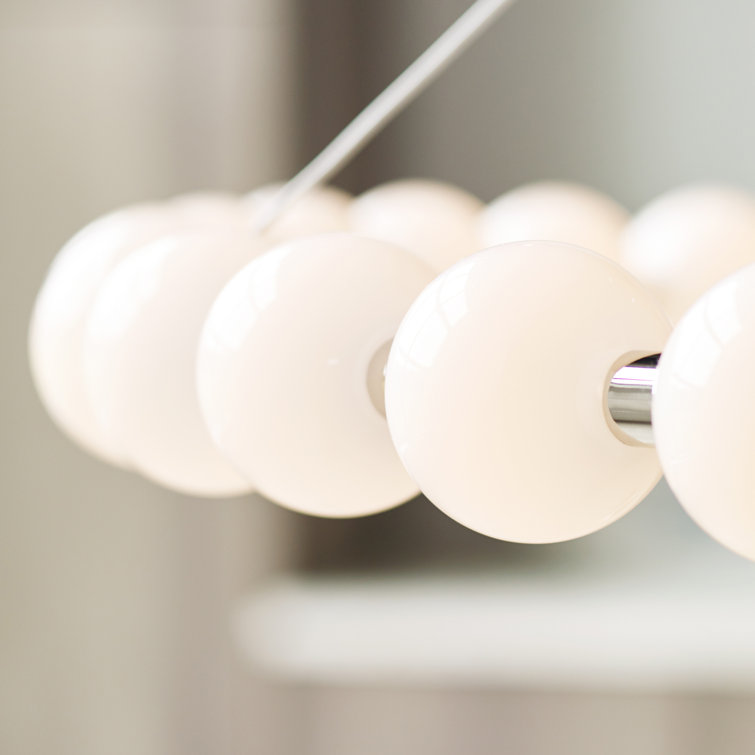Polished Nickel 42" LED Ring Chandelier with Milk-Glass Orbs