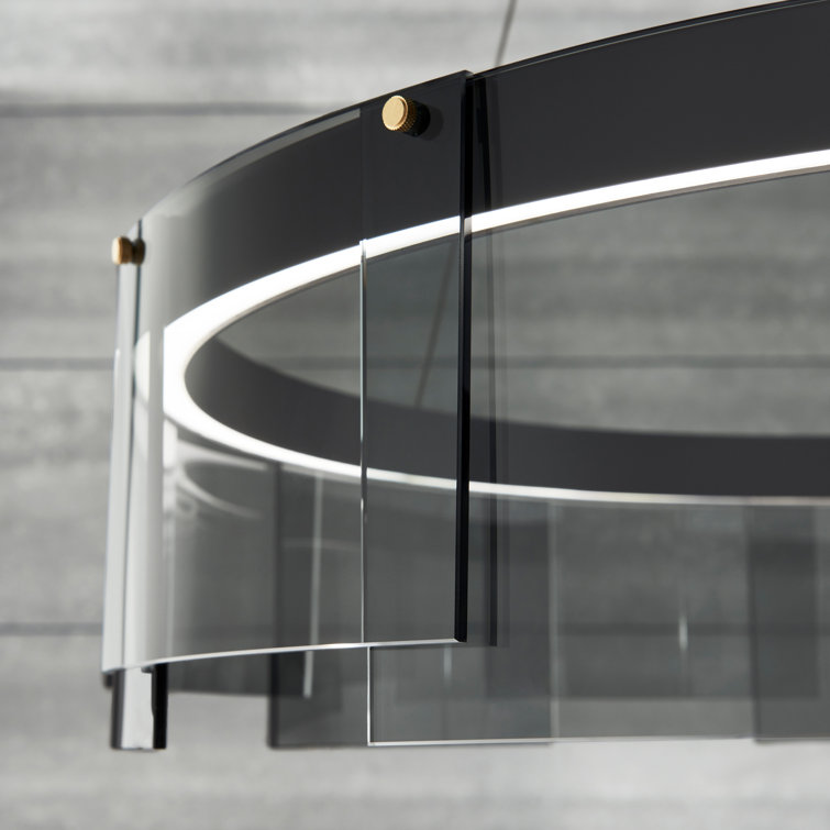 Elegant Smoke Black Glass LED Drum Chandelier, 31" Wide