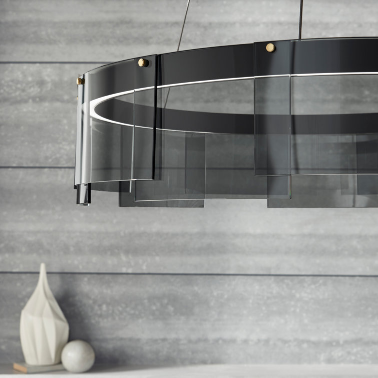 Elegant Smoke Black Glass LED Drum Chandelier, 31" Wide