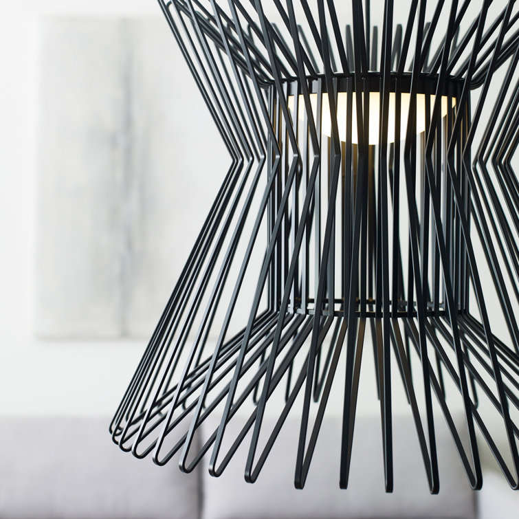Matte Black Geometric LED Pendant Light with Integrated Bulb