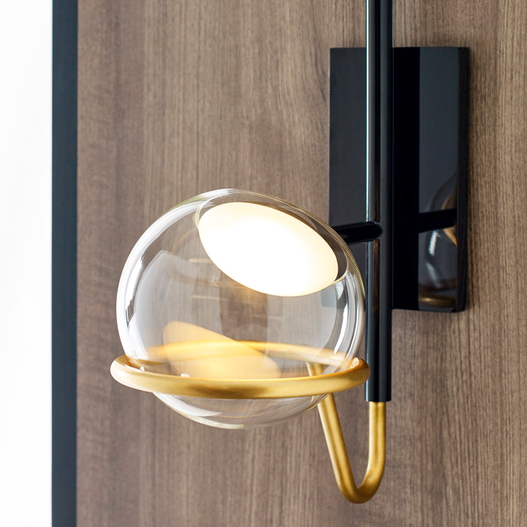 Crosby Medium Dimmable LED Wall Sconce in Glossy Black and Natural Brass