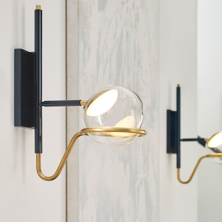 Crosby Medium Dimmable LED Wall Sconce in Glossy Black and Natural Brass