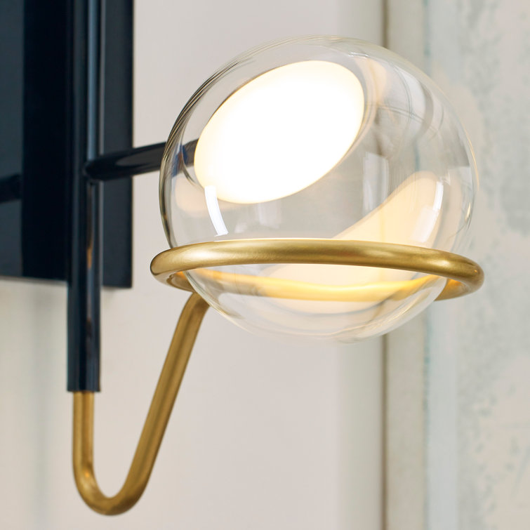 Crosby Medium Dimmable LED Wall Sconce in Glossy Black and Natural Brass