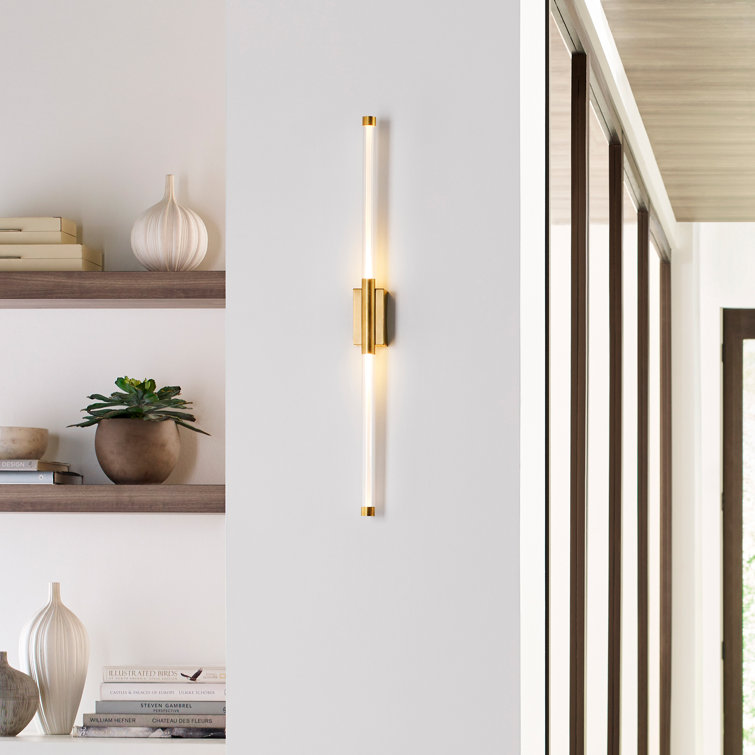Natural Brass LED Wall Sconce with Clear Glass Shade