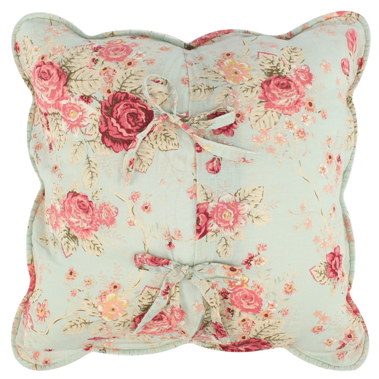 Antique Rose Blue Floral Cotton Throw Pillow Set