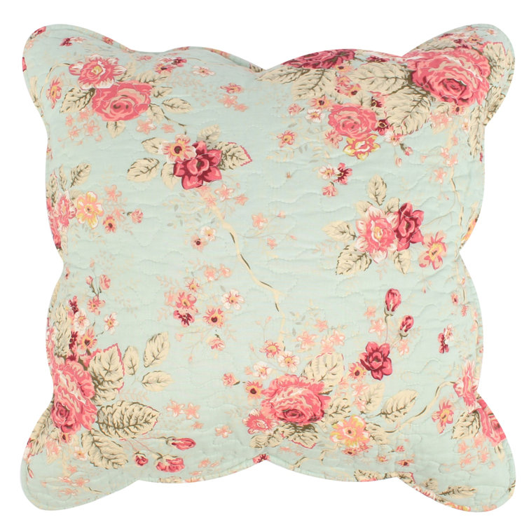 Antique Rose Blue Floral Cotton Throw Pillow Set