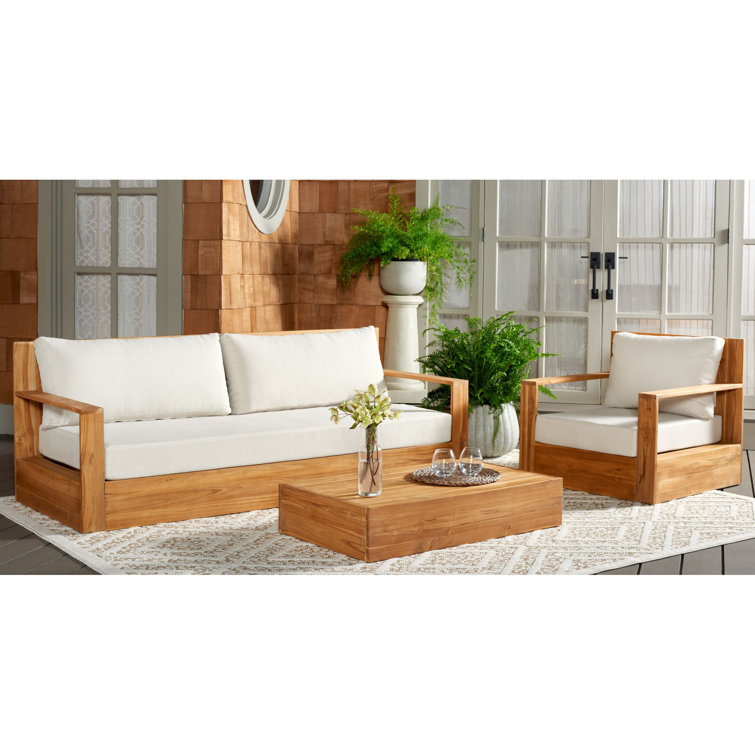 Natural Brazilian Teak Patio Chair with Brown Cushions
