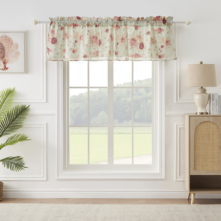 Antique Rose Floral Cotton Window Valance, Blue