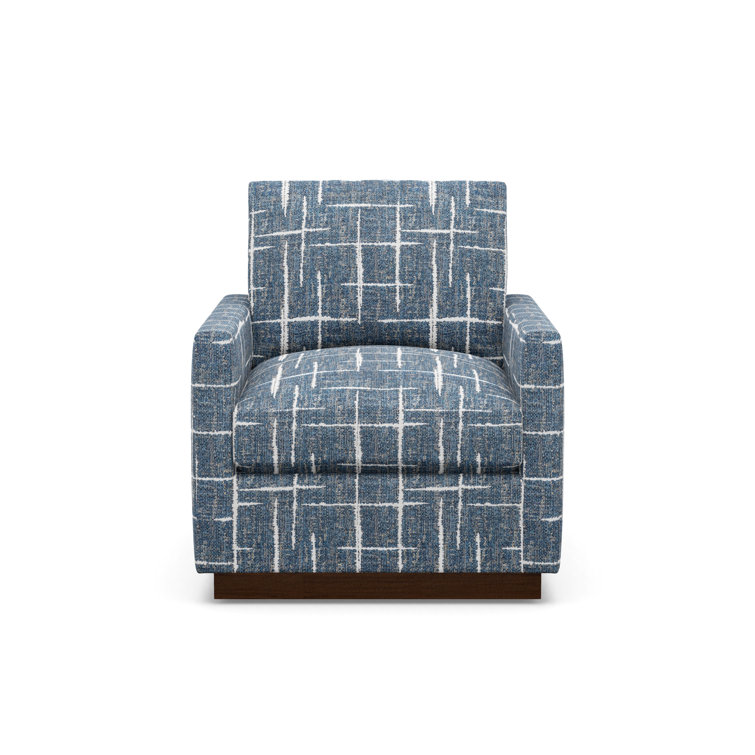 Handcrafted Blue Swivel Armchair with Manufactured Wood Base