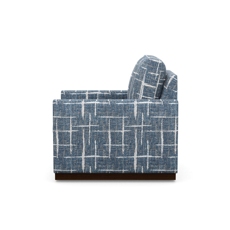 Handcrafted Blue Swivel Armchair with Manufactured Wood Base