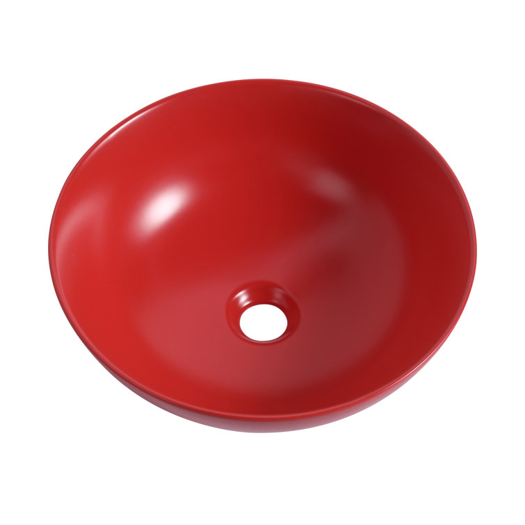 Matte Red 16" Ceramic Round Bathroom Vessel Sink