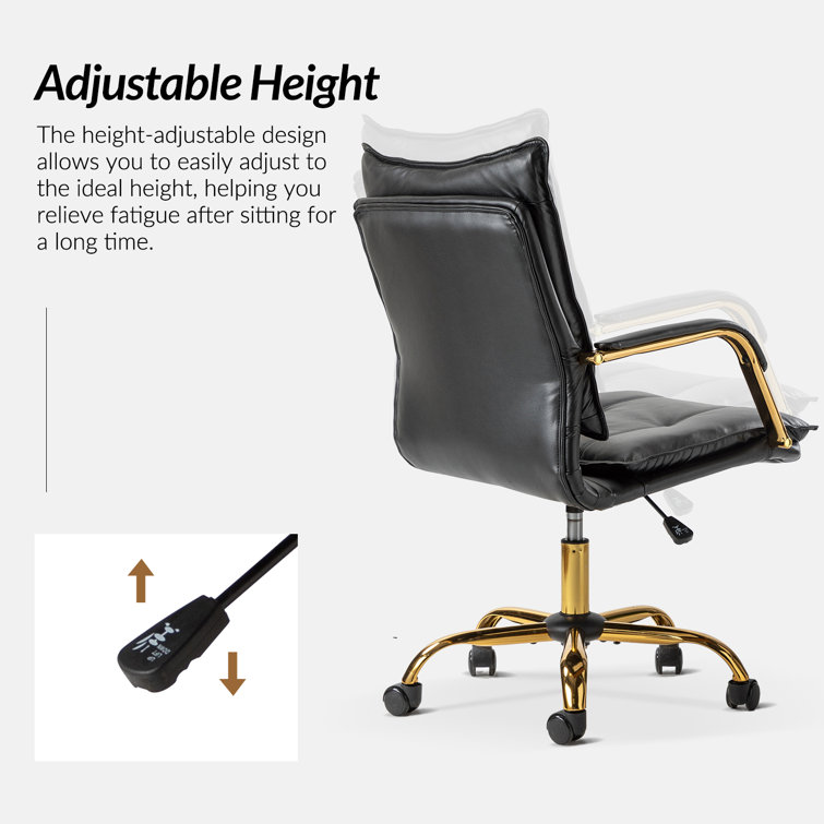 Black Faux Leather Swivel Task Chair with Golden Base