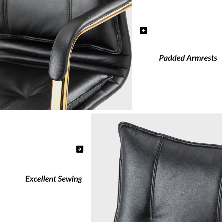 Black Faux Leather Swivel Task Chair with Golden Base