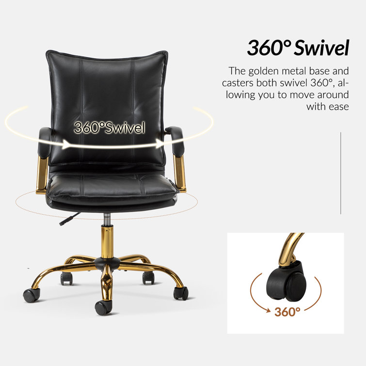 Black Faux Leather Swivel Task Chair with Golden Base