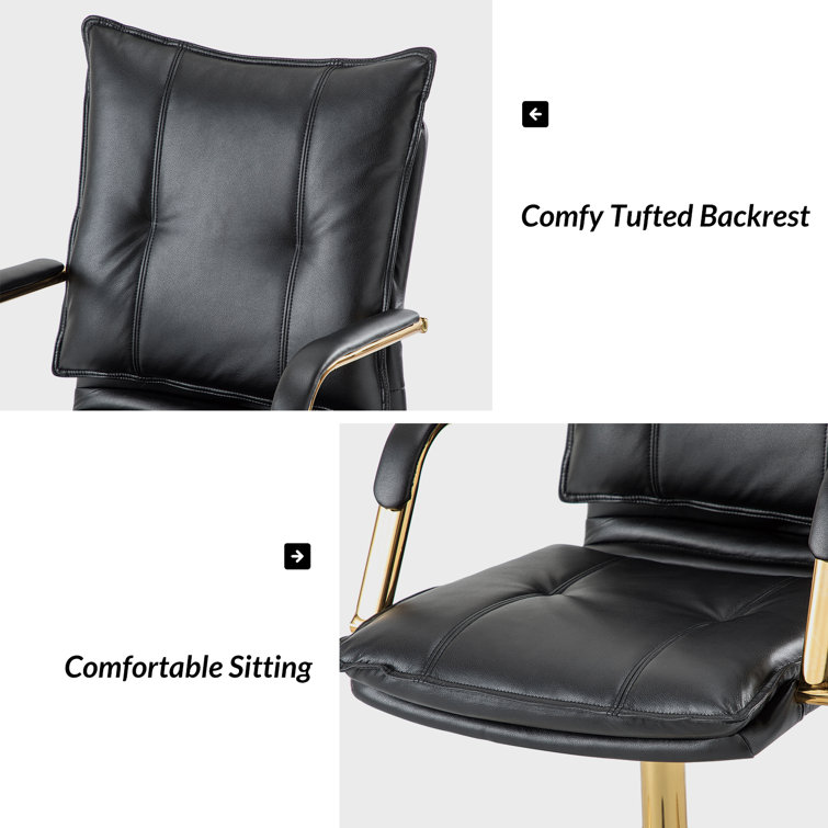 Black Faux Leather Swivel Task Chair with Golden Base
