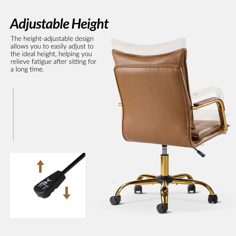 Camel Faux Leather Swivel Task Chair with Golden Legs