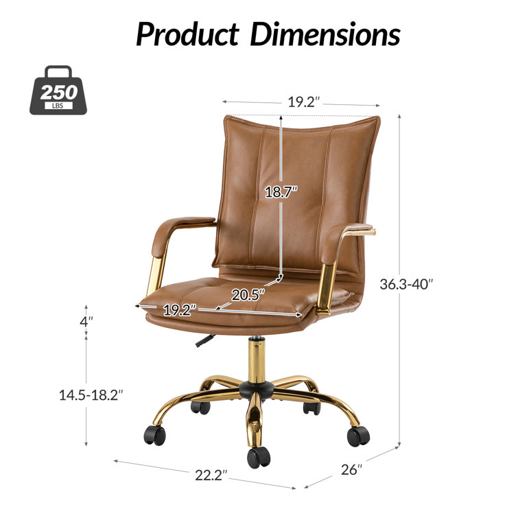 Camel Faux Leather Swivel Task Chair with Golden Legs