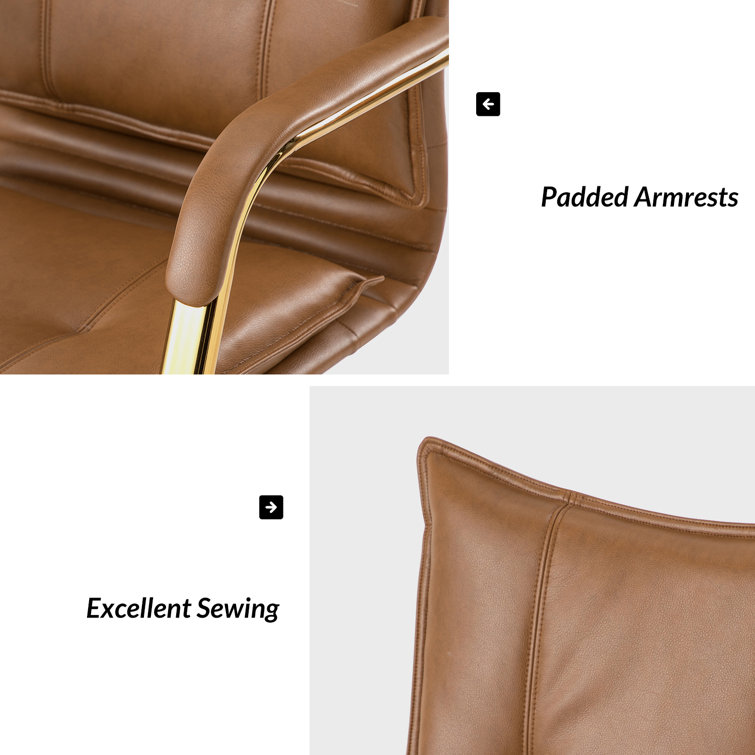 Camel Faux Leather Swivel Task Chair with Golden Legs