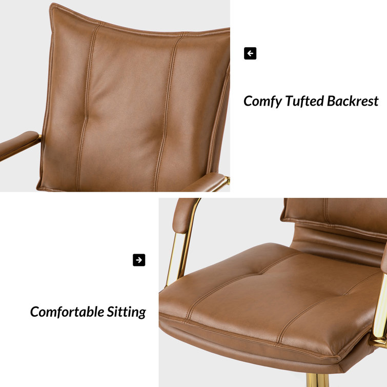 Camel Faux Leather Swivel Task Chair with Golden Legs