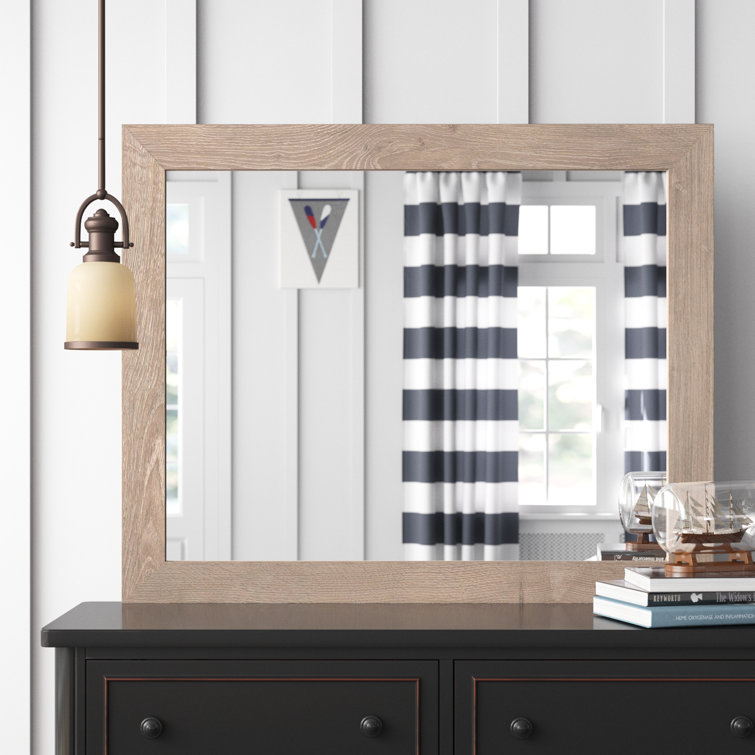 Transitional Brown and White Wood Rectangular Dresser Mirror