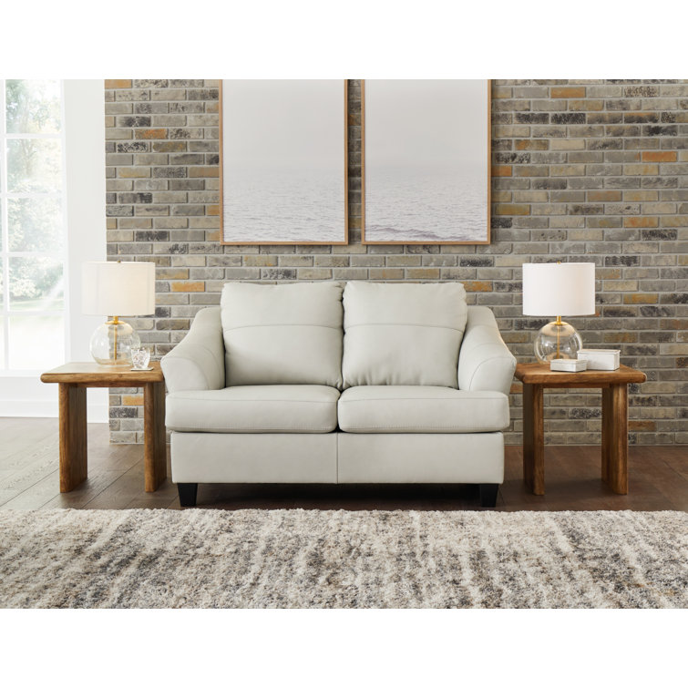 White Faux Leather Modern Stationary Loveseat with Flared Arms