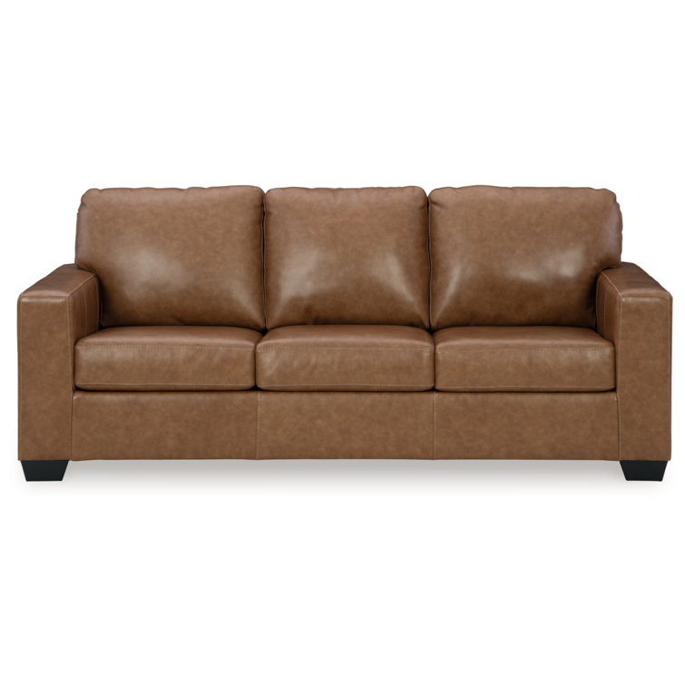 Caramel Faux Leather Queen Sleeper Sofa with Memory Foam Mattress