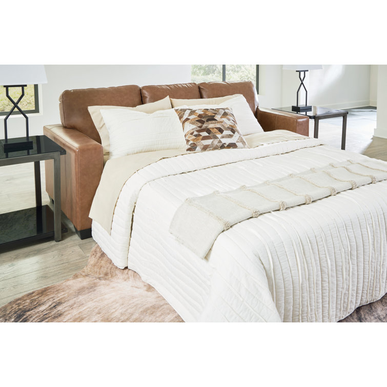 Caramel Faux Leather Queen Sleeper Sofa with Memory Foam Mattress
